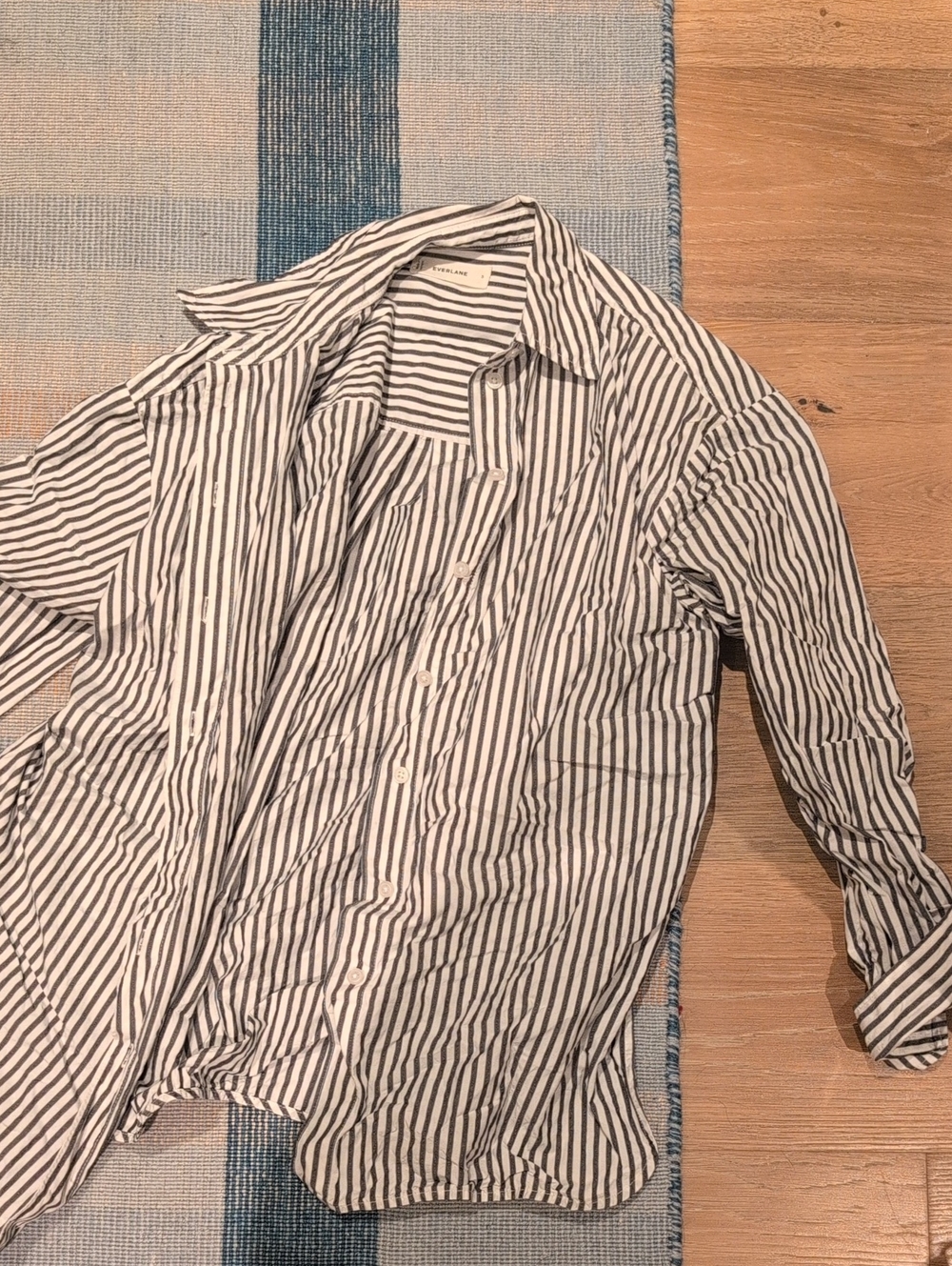Everlane Black and White Vertical Stripe Shirt